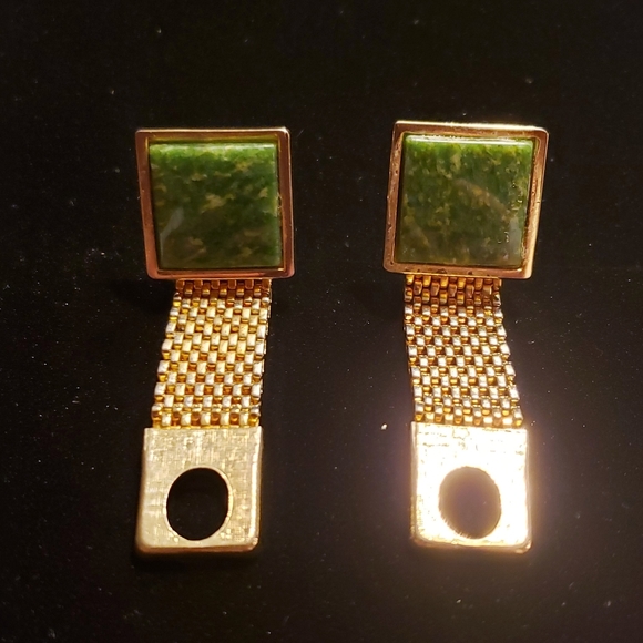 Vintage Green Stone Chain Wrap Cufflinks - Picture 2 of 3